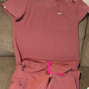 Figs Dusty Rose Scrub Set with Pink Accents